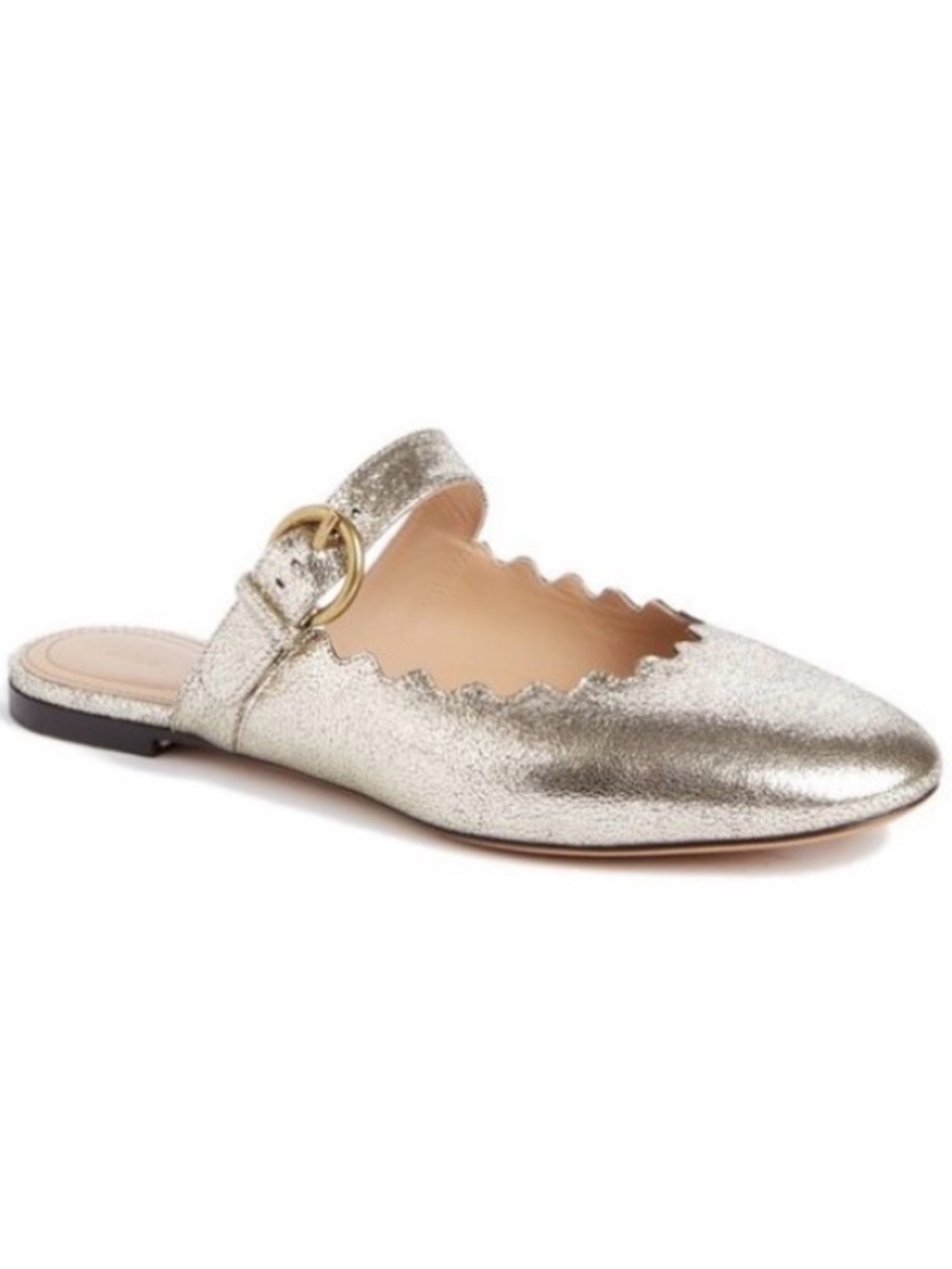 Chloe Lauren Scalloped Leather Mule flats with Buckle Strap women’s 37